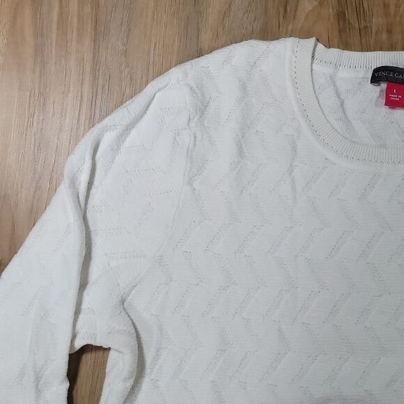 🔹️Vince Camuto Antique White Chevron Knit Lightweight Sweater Large - Picture 7 of 11
